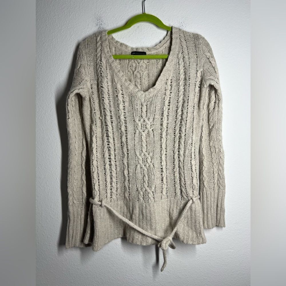 Mango MNG Women's Long Sleeve Drawstring Sweater Beige Size M See Description